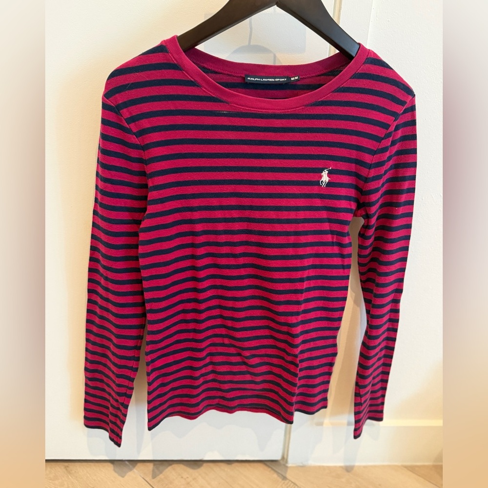 Gorgeous Ralph Lauren cotton long sleeve shirt pink and navy stripes EUC